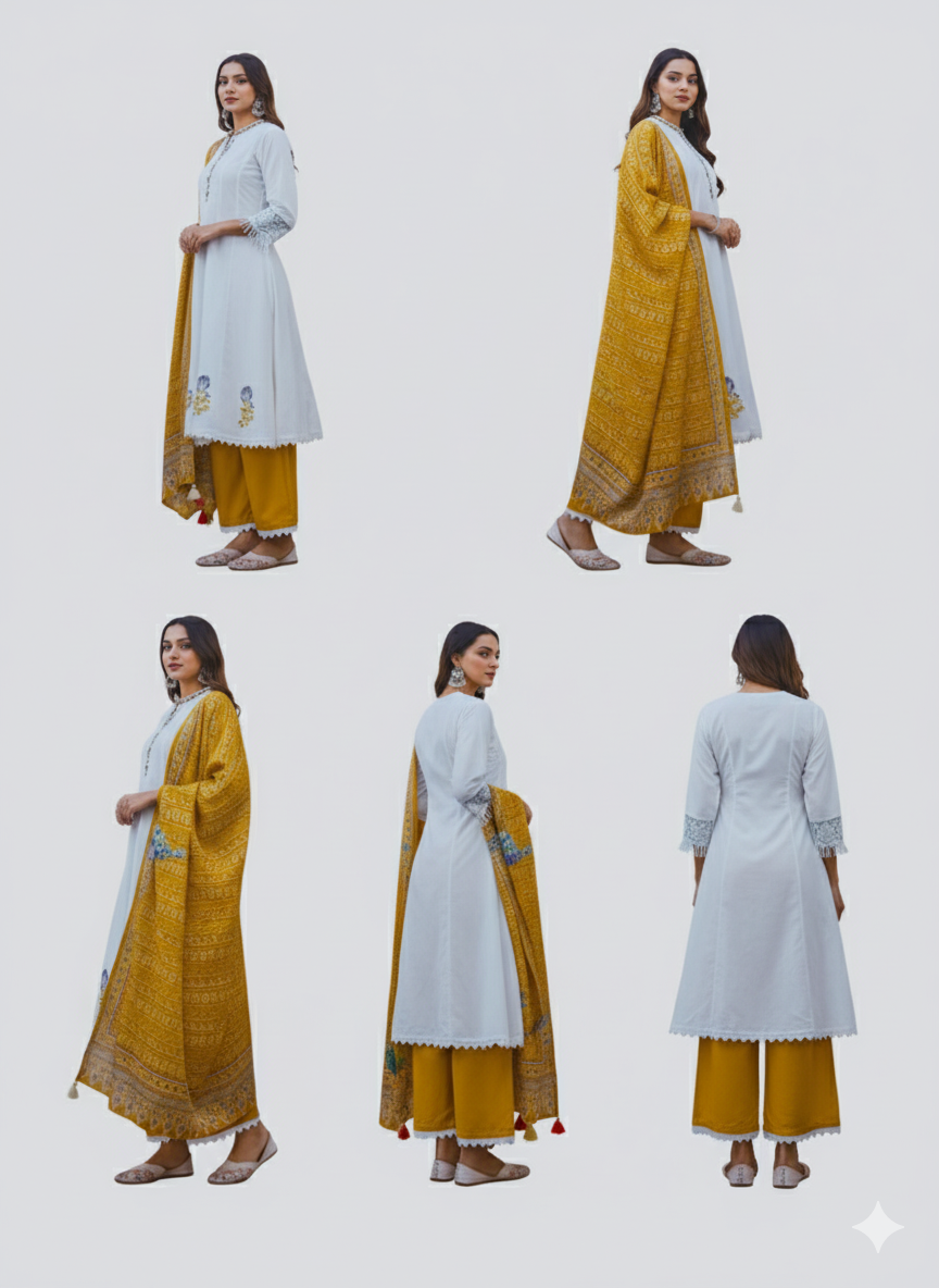Yellow white Kurti set