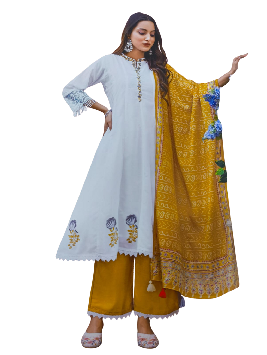 Yellow white Kurti set