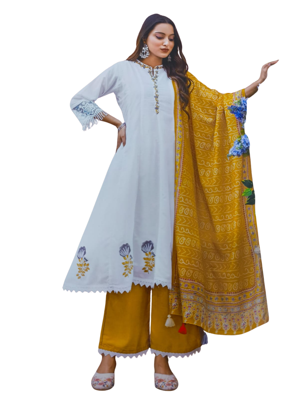 Yellow white Kurti set